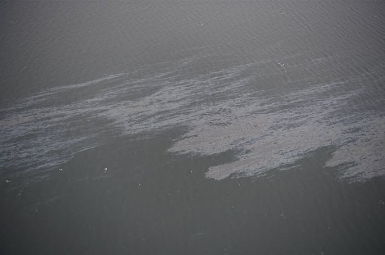 A visible sheen is seen on seawater.