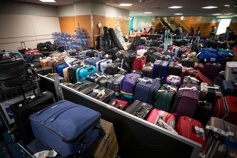 Luggage and bags as far as the eye can see at Vancouver International Airport.