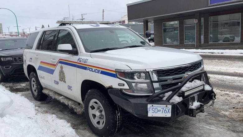 An RCMP police vehicle in Prince George, B.C. in February 2023.