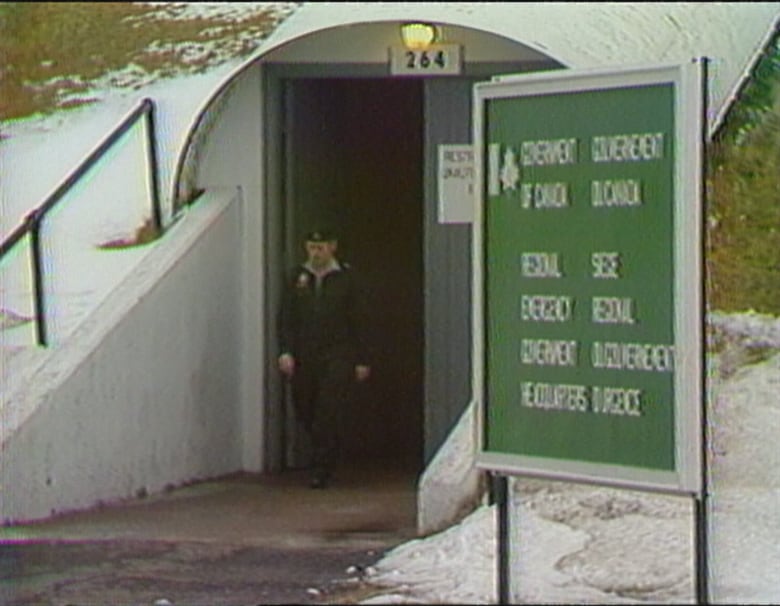 A man walks outside the entrance to the Debert nuclear fallout bunker. 