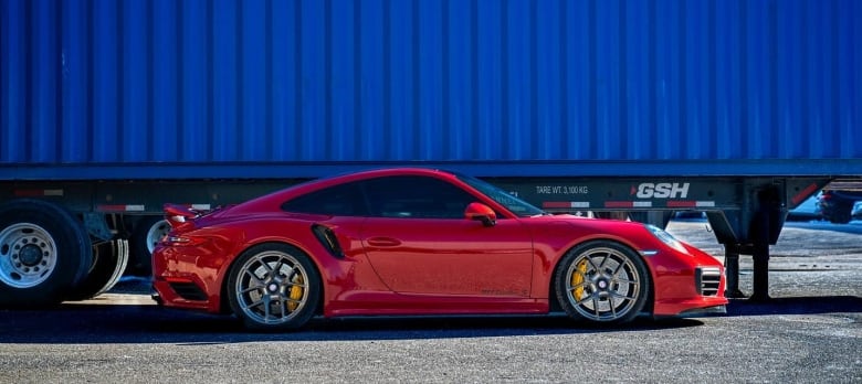 A red Porsche luxury car.