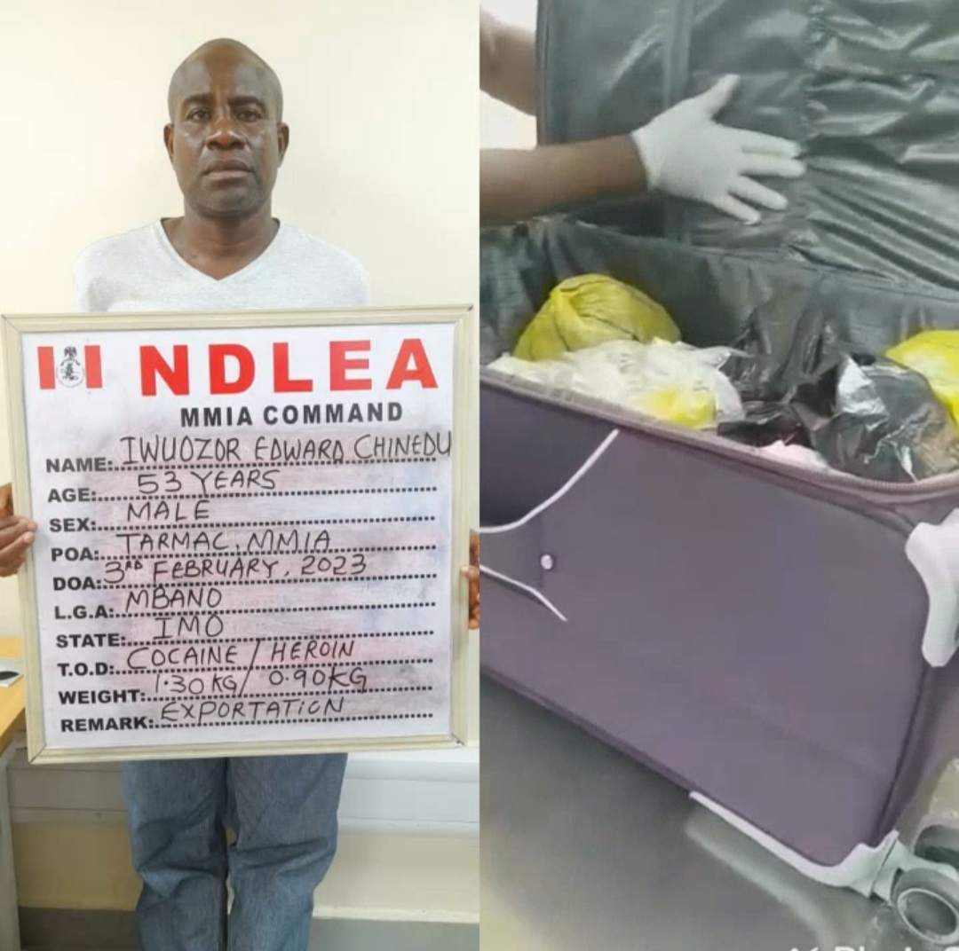 NDLEA apprehends Europe-bound Nigerian man with cocaine and heroin concealed in his travelling bag (video)