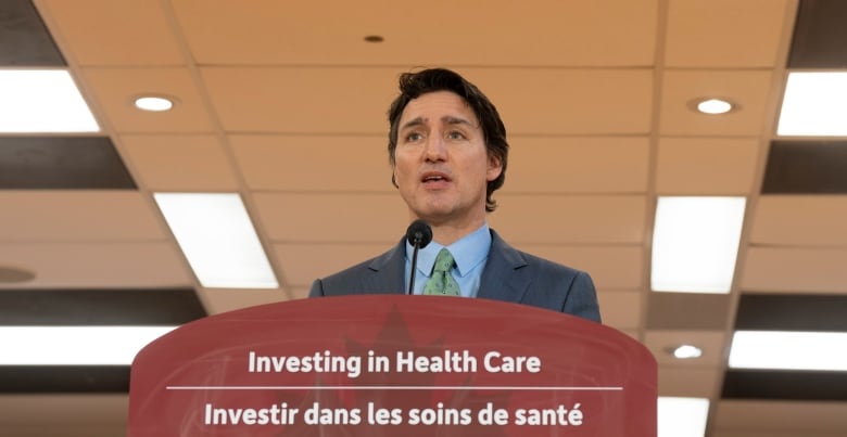 Prime Minister Justin Trudeau speaks about health care funding during a stop at a medical training facility at a hospital, Tuesday, February 7, 2023 in Ottawa. 