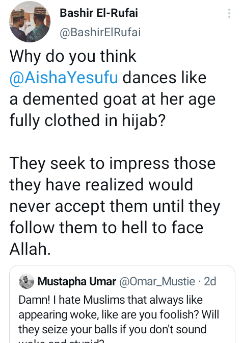 Aisha Yesufu drags Bashir El-Rufai after he called her a "demented goat"