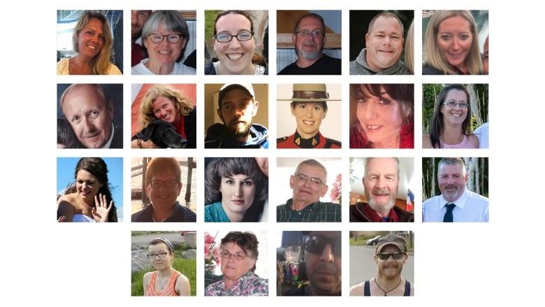 A collage of 22 people shows the faces of the people who died in four rows