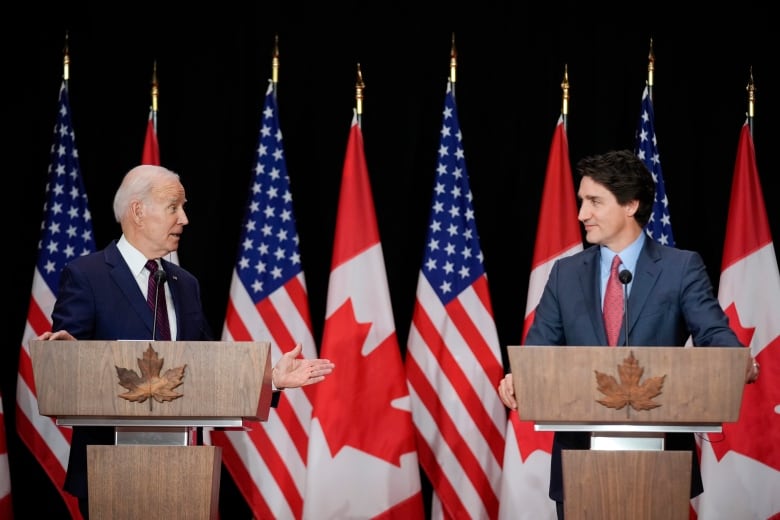 U.S. President Joe Biden is pictured with Prime Minister Justin Trudeau.