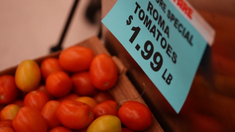 Roma tomatoes are shown for sale with a price tag of $1.99 per pound