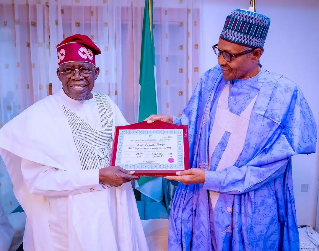 Tinubu, Shettima present their Certificates of Return to President Buhari (photos)
