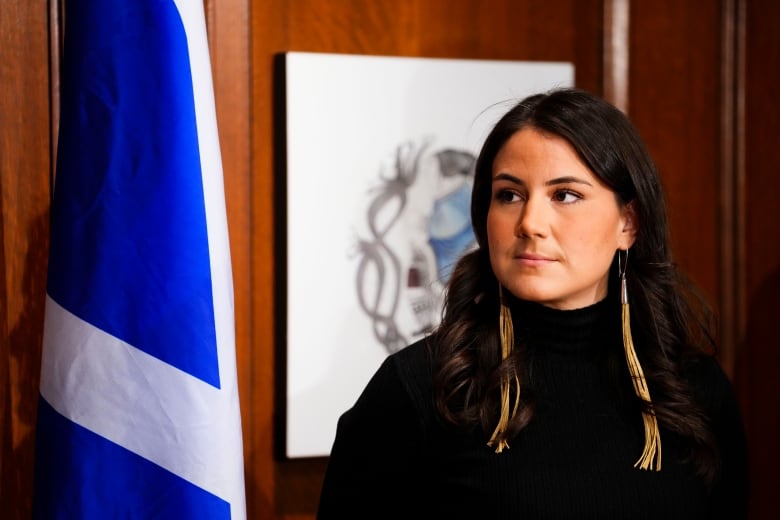Cassidy Caron, President of the Métis National Council, takes part in an announcement in Ottawa on Jan. 12, 2023, regarding funding to support Métis-led engagement that will inform the development of an Indigenous Justice Strategy. 
