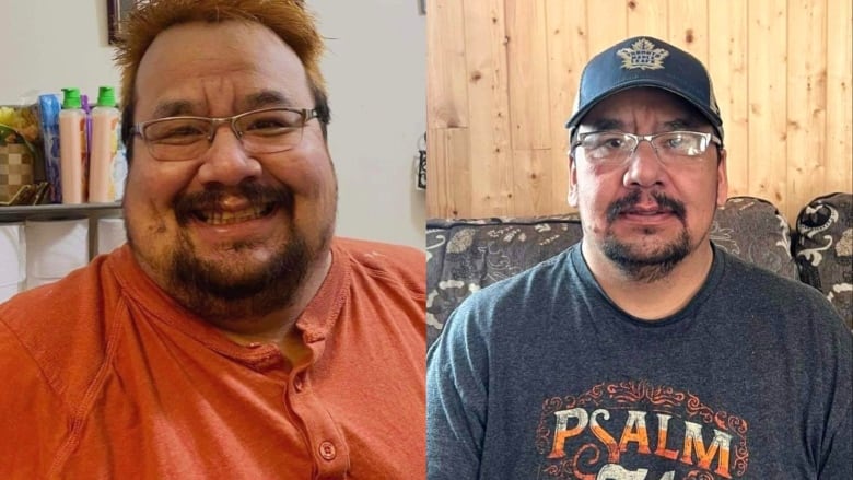 Side-by-side images of large smiling man, and the same man, much thinner.