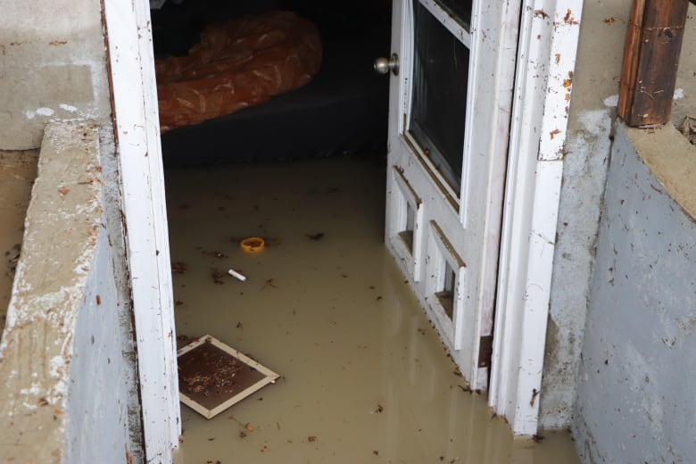 Water floods a basement.