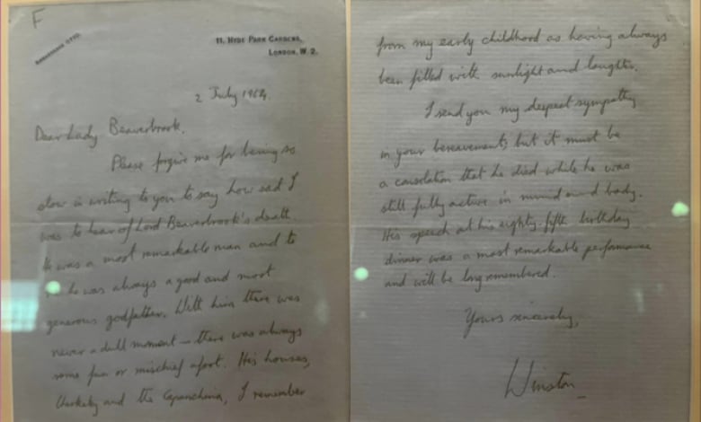 A photo of a two-page hand-written letter. Signed simply with Winston.