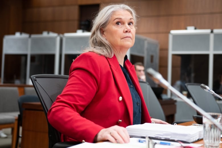 Jody Thomas, National Security and Intelligence Advisor waits to appear as a witness before the Standing Committee on Procedure and House Affairs (PROC) investigating intimidation campaigns against the Member for Wellington - Halton Hills and other Members on Parliament Hill in Ottawa, on Thursday, June 1, 2023. 