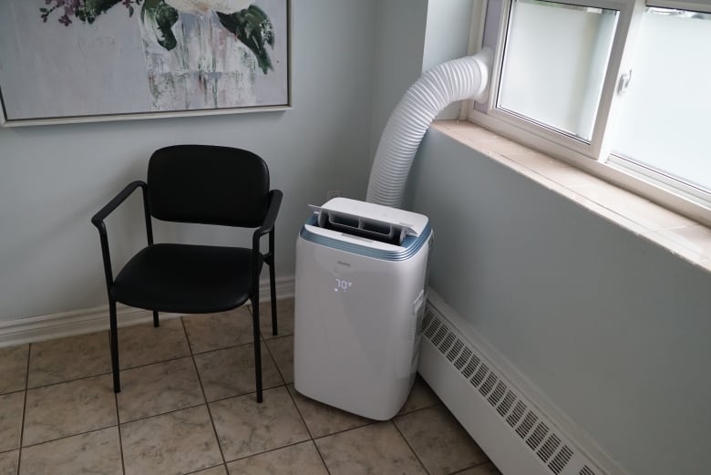 A portable air conditioner, similar to the unit Zeinab and her husband purchased after realizing the hot summer temperatures.