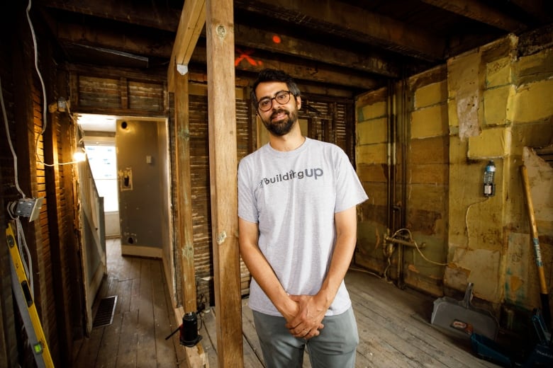 Marc Soberano, founder and executive director of Building Up, is photographed in a Toronto home under construction on July 6, 2023.