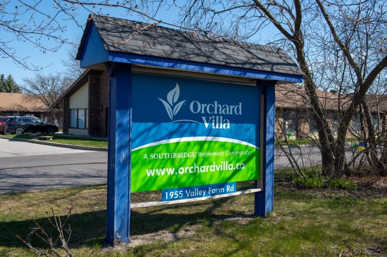 The front sign for Orchard Villa long term care home.