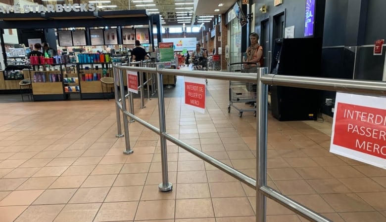 A security gate set up at a Provigo store in Montreal. 