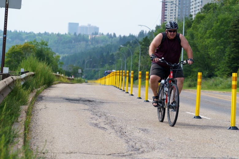 Cyclist taking advantage of one of Edmonton’s Summer Streets.
