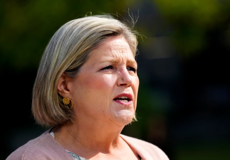 Hamilton Mayor Andrea Horwath speaks to the media at a press conference in Toronto on May 30, 2022. 