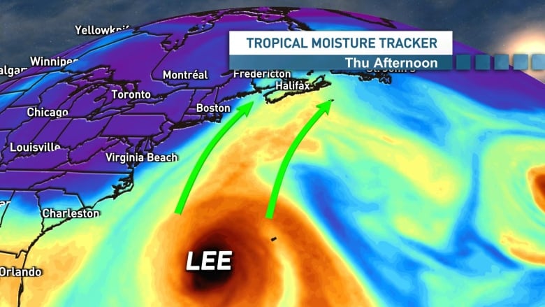 A colourful map shows the Eastern Seaboard and Hurricane Lee.