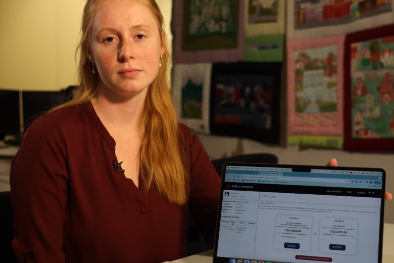 Samantha Smith shows two Air Canada settlement offers on her computer: 