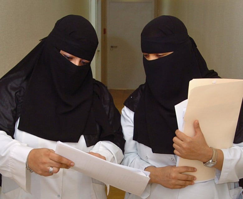 Saudi women doctors are seen working at a hospital in Riyadh.