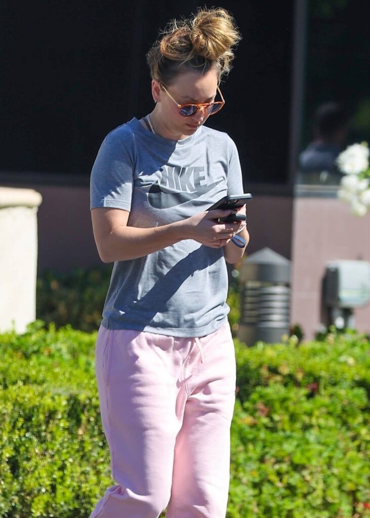kaley cuoco seen while leaving an office in westlake village