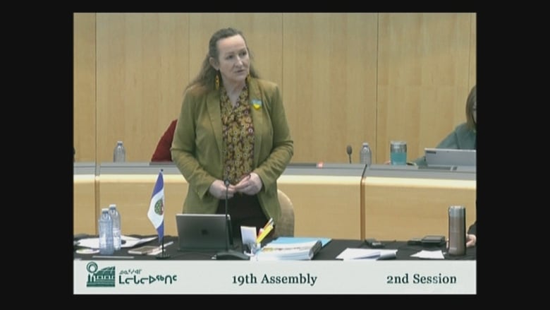 A screenshot of Premier Caroline Cochrane in the Legislative Assembly in May of 2022.