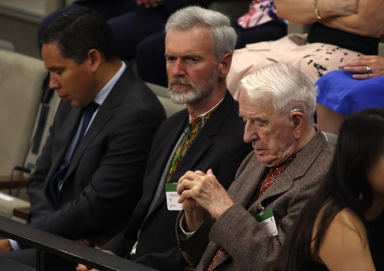 Yaroslav Hunka, right, waits for the arrival of Ukrainian President Volodymyr Zelenskyy in the House of Commons in Ottawa on Friday, Sept. 22, 2023. Several Jewish advocacy organizations condemned members of Parliament on Sunday for giving a standing ovation to a man who fought for a Nazi unit during the Second World War. 