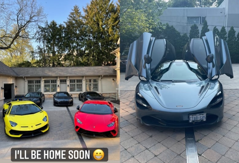 Luxury cars sitting outside of a luxury house.