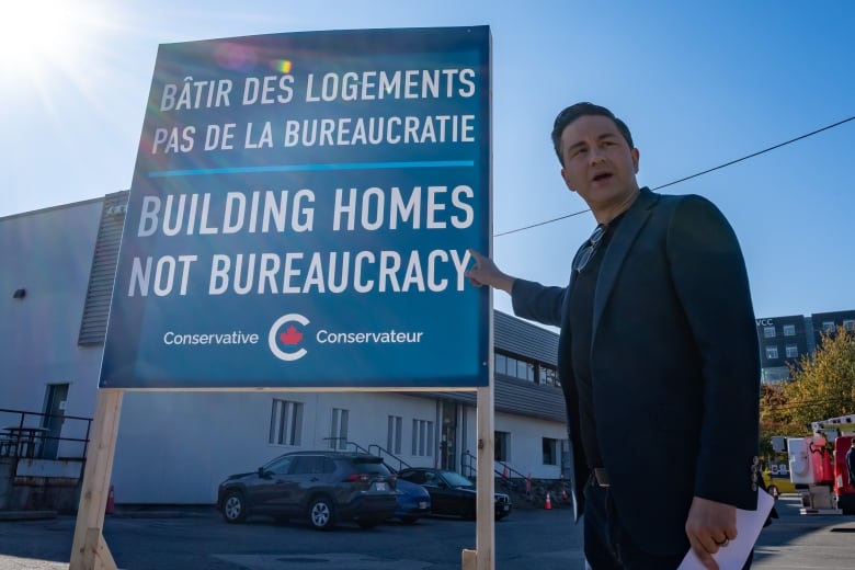 Conservative Leader Pierre Poilievre is pictured in Vancouver at a housing announcement.