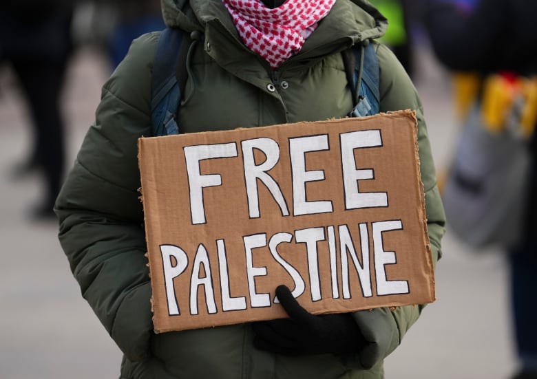 People show their support for Palestine as they hold a protest in front of Parliament Hill in Ottawa on Wednesday, Nov. 8, 2023.