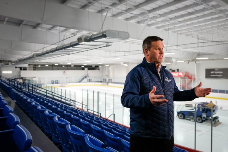 Joey St-Aubin, President and CEO of Canlan Sports, which runs the biggest adult rec hockey league in Canada. He says neck protection changes are coming soon for his players. 