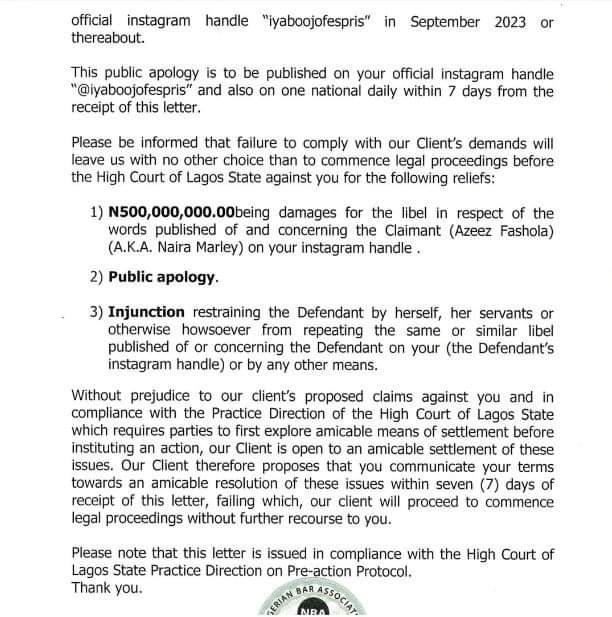 mohbad naira marley accuses iyabo ojo of defamation demands n500m 1