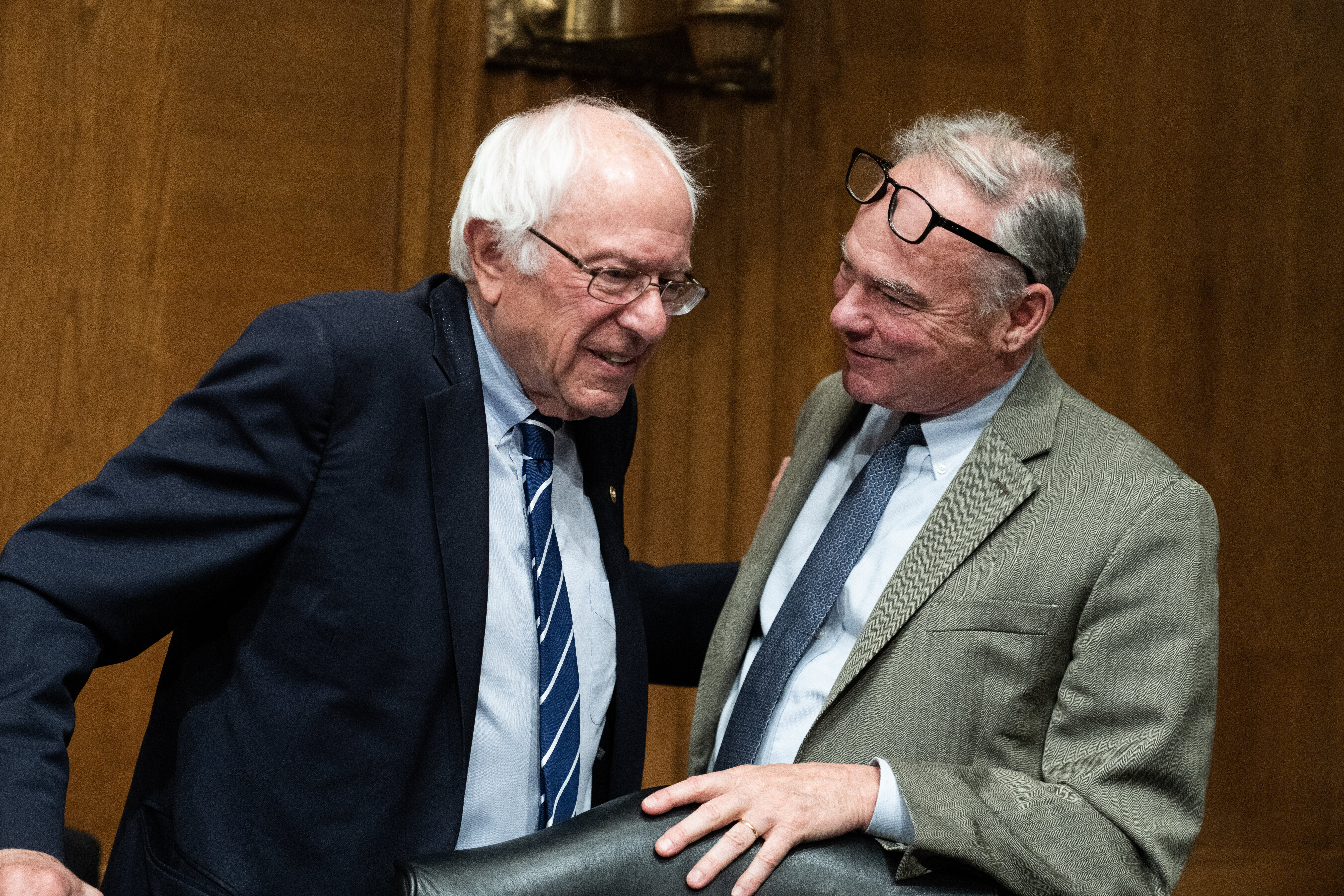 Chairman Bernie Sanders, I-Vt., left, and Sen. Tim Kaine, D-Va., are seen during the Senate Health, Education, Labor and Pensions Committee hearing on June 8, 2023.