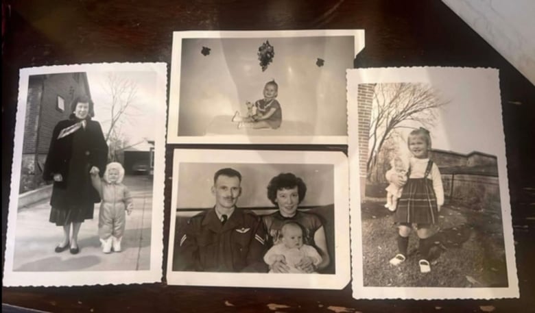 A series of black and white family photographs, all featuring a young girl. 