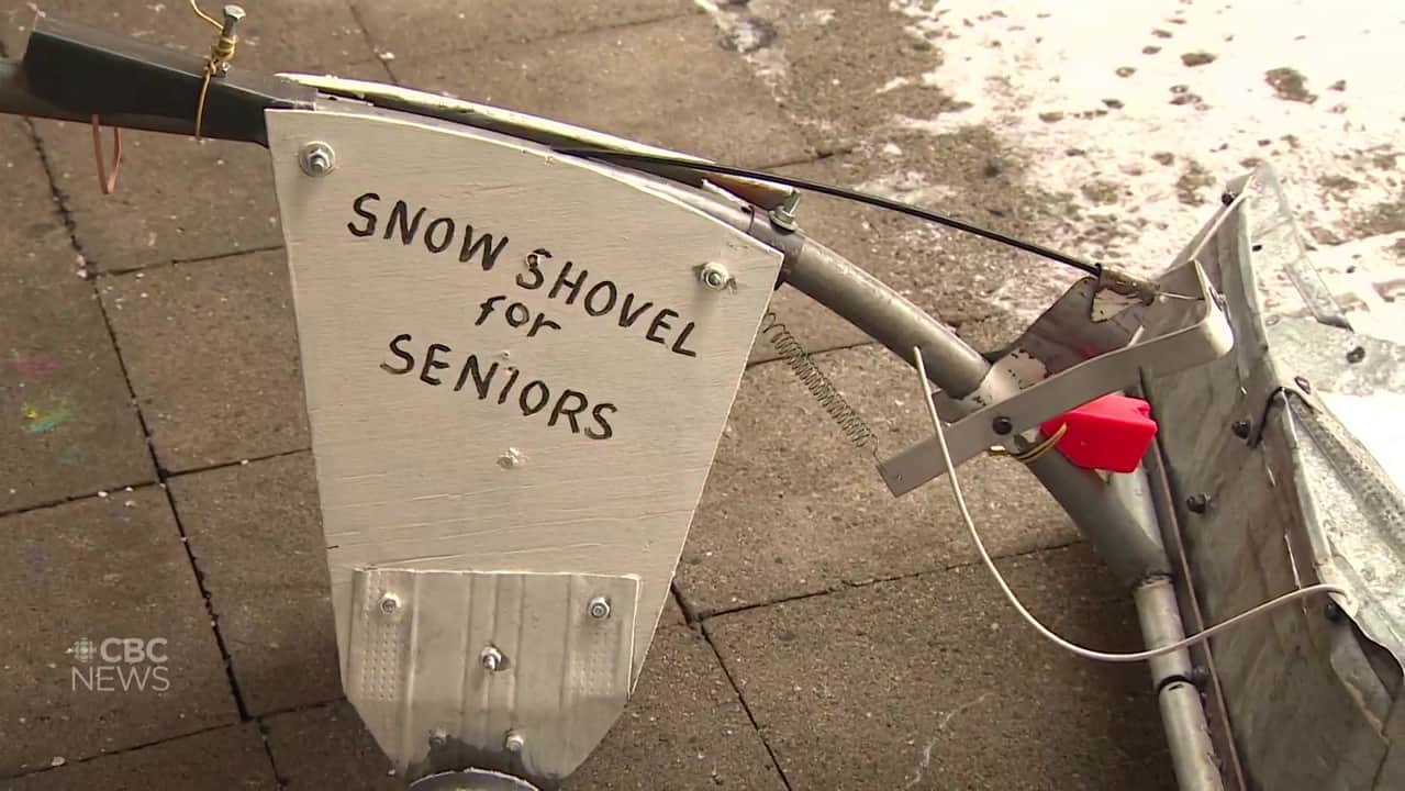 retired custodian designs snow shovel for seniors made of junk lying around b c school