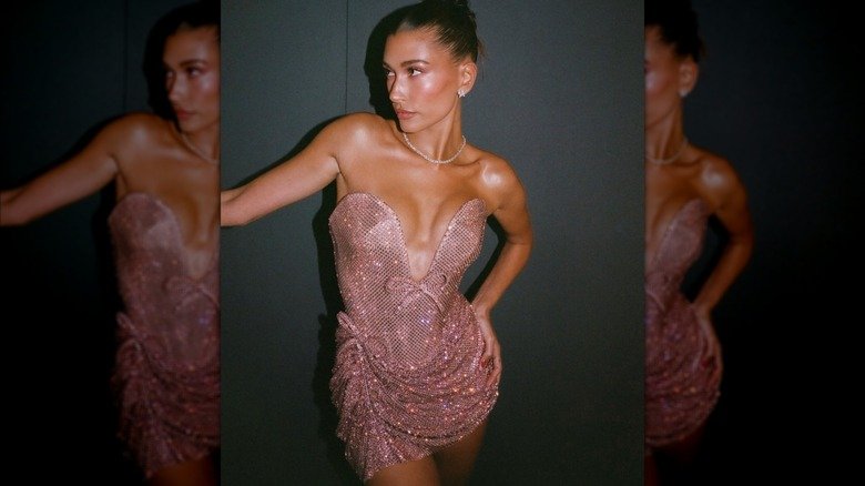Hailey Bieber sparkly mini dress