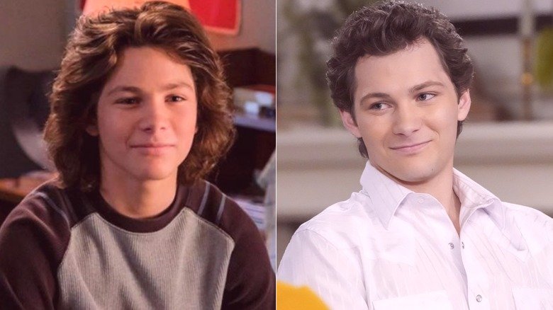 Georgie Cooper sitting in his bed smiling in Young Sheldon and Montana Jordan smiling in a white shirt in 2025
