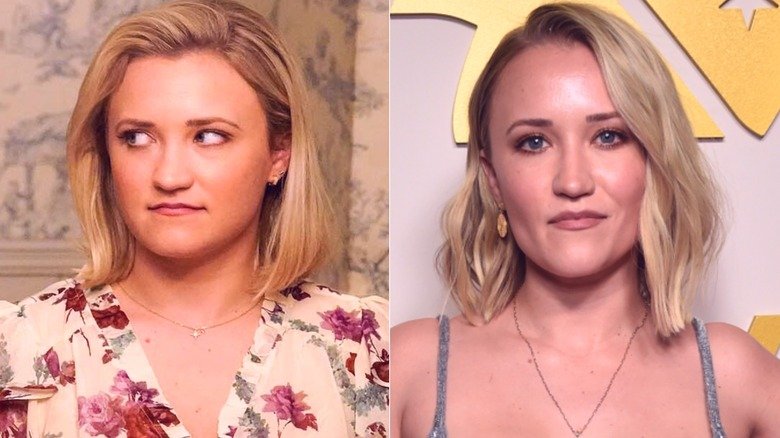 Mandy Cooper sitting at the kitchen table in Young Sheldon and posing in a silver gown in 2025