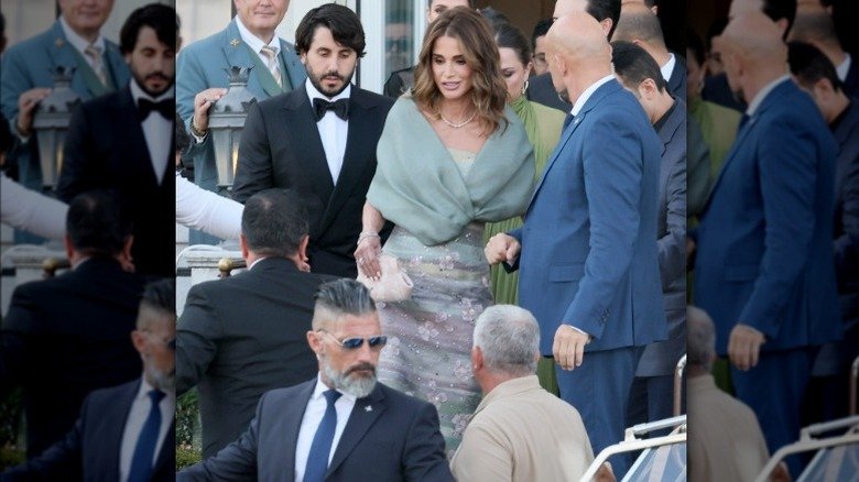 Queen Rania of Jordan wearing striped dress ahead of Jeff Bezos and Lauren Sánchez's Venice wedding