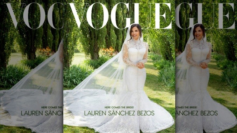 Lauren Sánchez wearing her wedding dress on the cover of Vogue