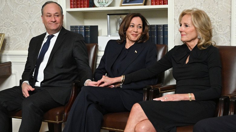 Jill Biden's Notable Feuds 4 Kamala Harris and Jill Biden sitting together.