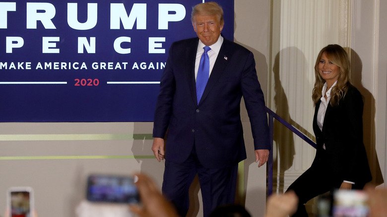 When Melania Trump Surprised Us with Her Suit Game 133 Melania and Donald Trump on stage on election night 2020.