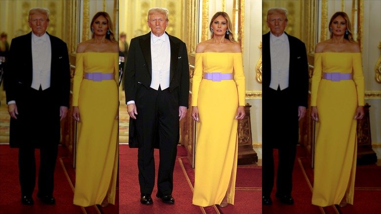 Donald and Melania Trump posing at state banquet