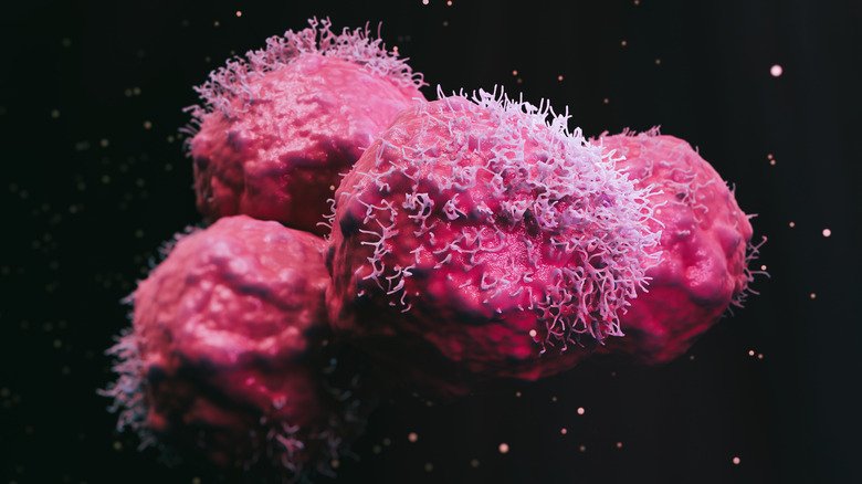 Cancer cells on a black background