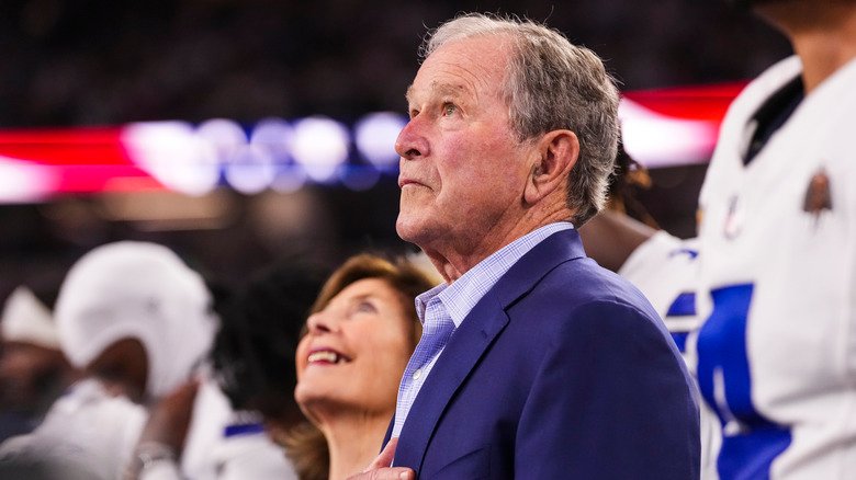 Former President George W. Bush during the anthem