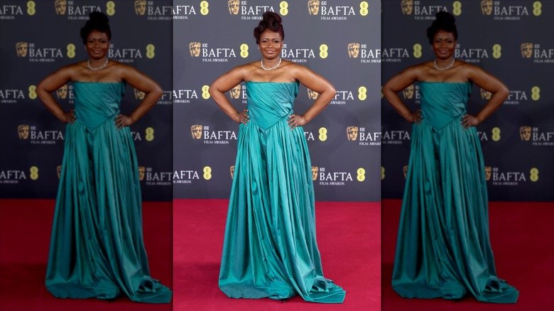 The 2026 BAFTA Awards Turned Into a Red Carpet Fashion Flop 132 Sarah Niles posing with her hands on hips at the 2026 BAFTAs
