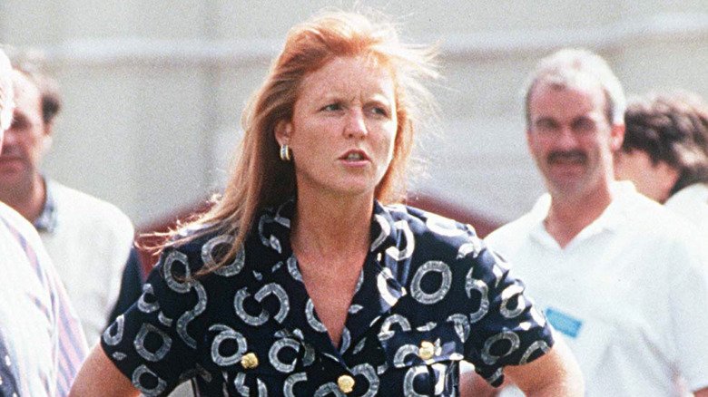 Sarah Ferguson standing outside in 1995