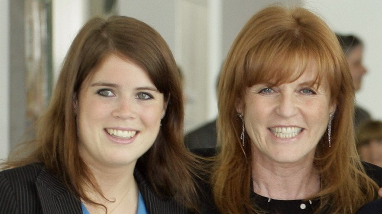 Closeup of Princess Eugenie and Sarah Ferguson smiling in 2010
